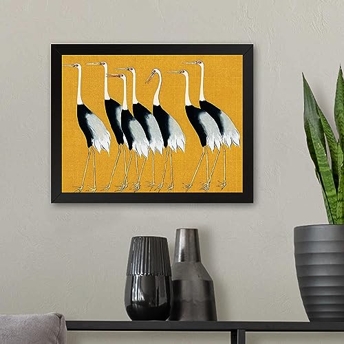 GADGETS WRAP Printed Photo Frame Matte Painting for Home Office Studio Living Room Decoration (11x9inch Black Framed) - Ogata Korin 7 Japanese Birds Poster