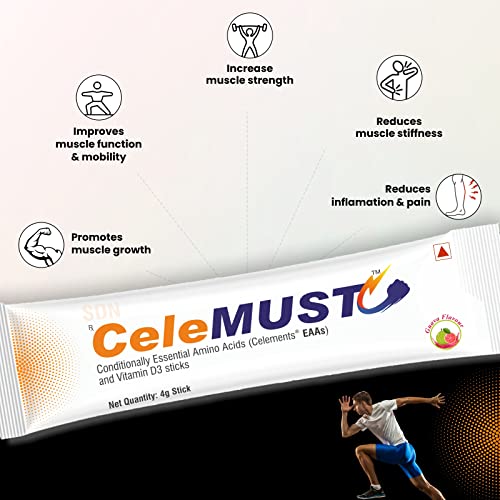 Sundyota’s Celemust with EAA (Essential Amino Acids- BCAA) | Improves Muscle Strength | Helps provide muscle recovery | 10 Essential Amino Acids | Guava Flavor | Easy to Carry 10 Sticks