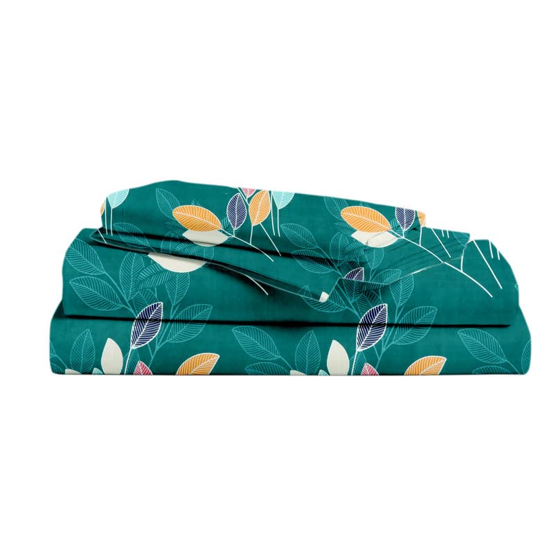 BSB HOME Premium Glace Cotton 180 TC Flat Single Bedsheets Breathable | Wrinklefree (Size-60 X 90 Inch) with 1 King Size Pillow Covers (Size-17 X 27 Inches, Floral, Dark Green)