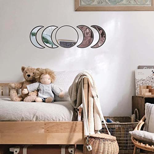 CALANDIS Mirror Wall Sticker Crescent Moon Wall Decals Home Decor Black Edging