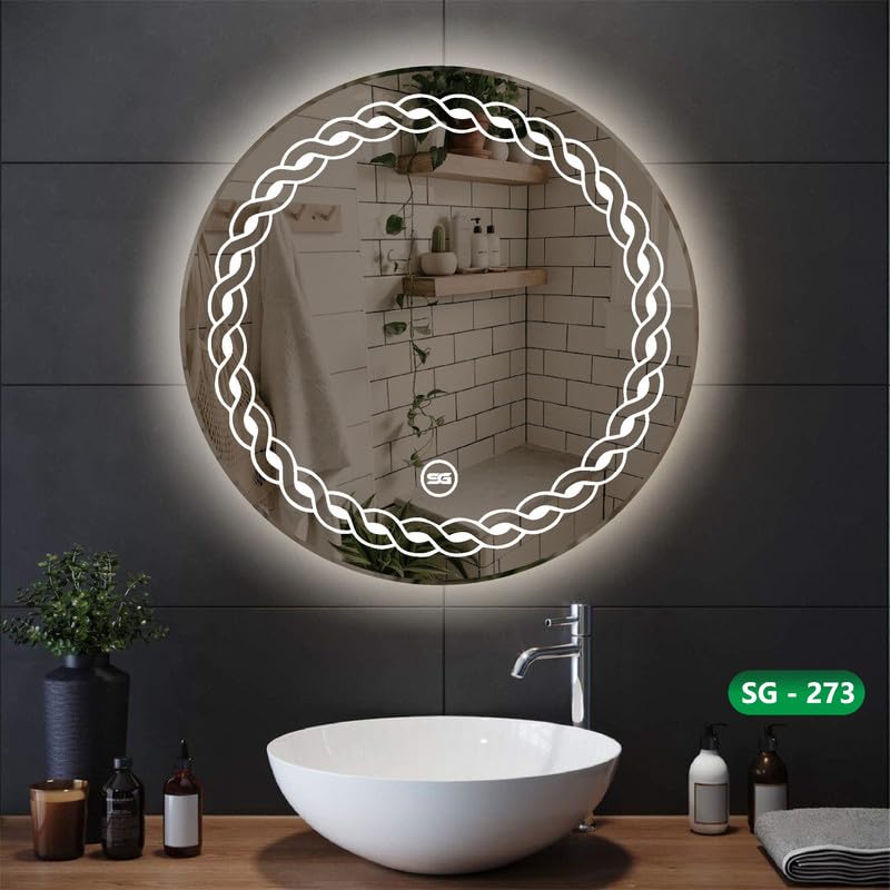 Spark Glass Round LED Sensor Mirror. (LedColour: White, Warm White, & Mix Light) - (Size:24x24 Inch)