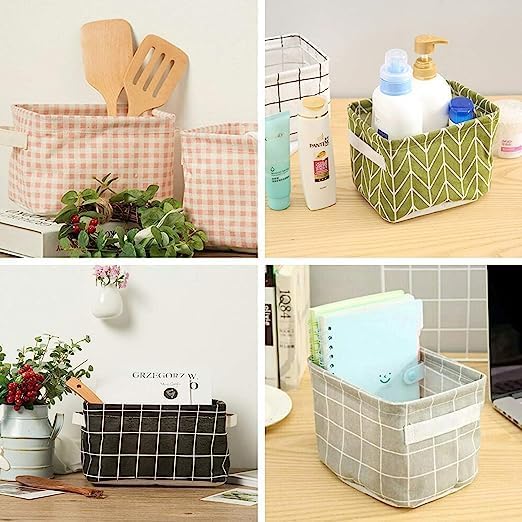 Fuelbyte (Pack of 6 Small Foldable Storage Box with Handles Versatile Canvas Fabric Baskets for Organizing Closets, Desks, and Baby Items - Multi-Purpose Storage Organizer Containers