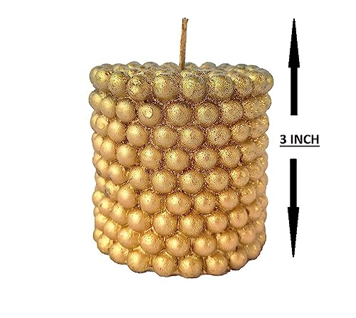 The Decor Affair 1 Pcs Testament to Refinement and Grandeur, This Long-Lasting Golden Decorative Beaded Candle Bestows an Aura of Timeless Beauty