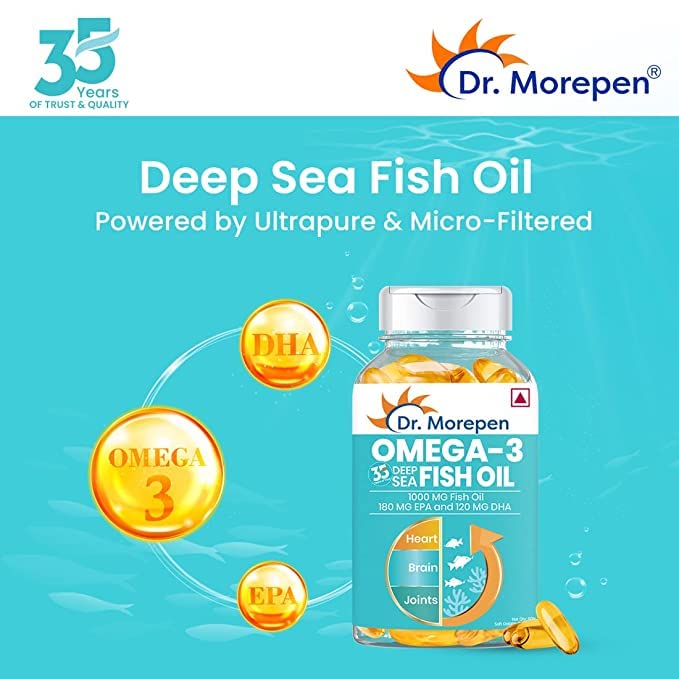 DR. MOREPEN Omega 3 Deep Sea Fish oil 1000 mg Omega with 300 mg DHA with Vitamin A, D3, E & K27 | 60 softgels - Pack of 1