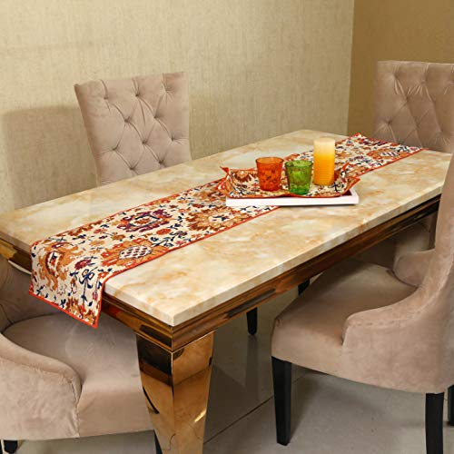 Bilberry Furnishing By Preeti Grover 100% Cotton Dining Table Runner, Printed Anti Skid Runner For Dining/Center Table, Suitable For 4 Seater & 6 Seater 13" X 72"(Beige, Pack Of 1), 13 x 72 Inch