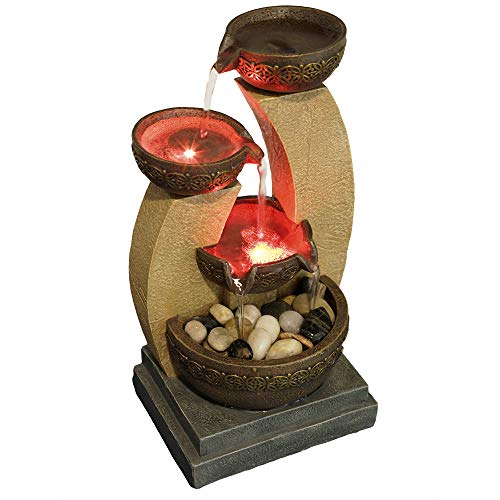 11" H Golden Tiered Bowl Fountain with Color Changing LED Lights with Adapter