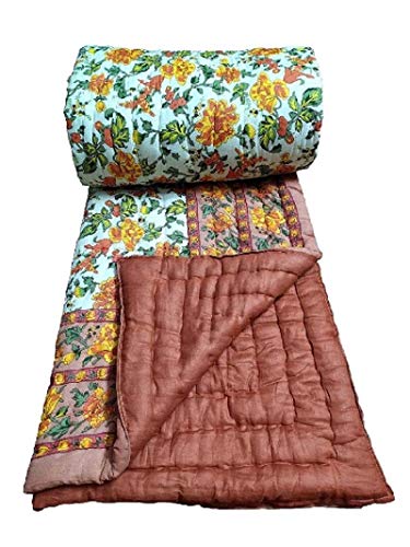 SIBLEY Cotton Single Bed Jaipuri Razai Jaipuri Blanket Ac Quilt for Winter Soft Light Weight Rajasthani Traditional Cotton Razai (55 x 85 inch) - Beige