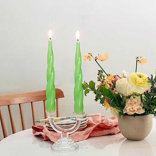 Christmas Taper Candlesticks Green Candles Spiral - 4 PCS Unscented Taper Candlesticks 7.5 inch Dinner Candle for Home Decor, Relaxation & All Occasions