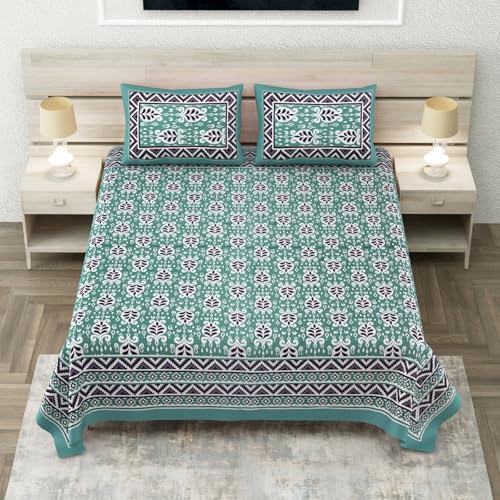 SHUBH BELLA King Size Bedsheet with 2 Pillow Covers in 100% Cotton 144 TC | Pure Cotton | Skin Friendly | Soft Touch | Every Day Use (Turquoise)