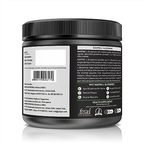 Nakpro L-Glutamine Powder - JAR | 4g Glutamine Per Serving, 50 Servings | Post Workout Amino Acid Protein Supplement for Muscle Growth and Recovery (Pink Guava, 250g)