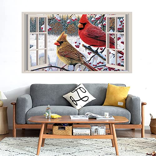 GADGETS WRAP Printed Wall Decal Sticker Fake Window Style Decal (90cm x 50cm) - Winter Birds