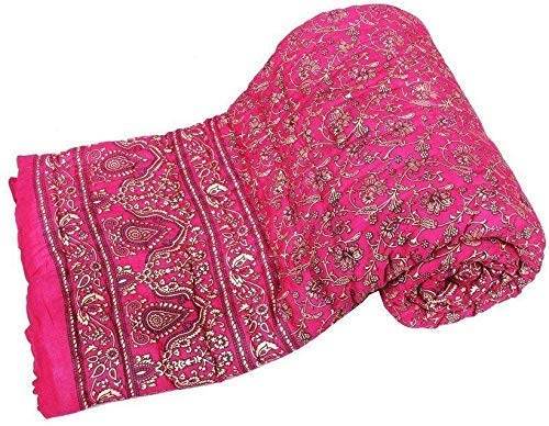 AQRATE 240 TC Single Bed Organic Cotton Jaipuri Razai Bed Blanket Ac Quilt for Winter Soft Light Weight Rajasthani Traditional Rajai Cotton Comforter 85 x 55 inch