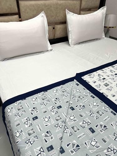 Pure Decor Silken Collection 100% Pure Cotton Double Bed King Size Dohar (87"X95") PD 3957 - Geometric, Blue