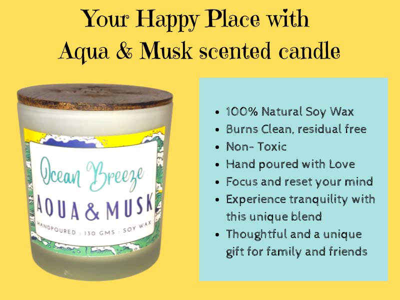 THE TINGE Aqua and Musk Scented Hand Poured Smokeless Pure Soy Wax Glass Jar Candle I Upto 30 Hours I for Diwali Gift I Home Decor, Birthday Gift Fragrance Candle