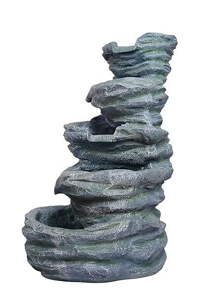 Shawshank Water Fountain 5 Step Spiral Stone Look Fiber Water Fountain for Living Room Home Decor Garden Patio Yard Art Decoration Gift Gifting with LED Lights Water Pump(grey)