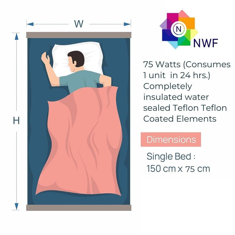 NWF Bed Warm Electric Blanket Shockproof, Single Bed - 30x60 Inches,75x150 cm, Multicolor & Multi Desgin.Top and Bottom of Woollen Fabric.