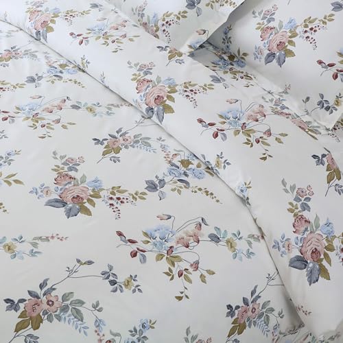 Malako Sion White Floral King Size Bedsheet with 2 Pillow Covers