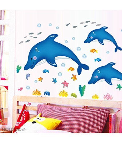 Nyati Designs Cartoon Dolphins Star Fish Underwater Creatures' Wall Sticker (PVC Vinyl, 90 cm x 60 cm),Multicolour