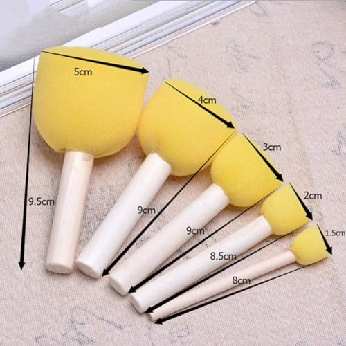 Eclet 5 Pcs Round Stencil Sponge Wooden Handle Foam Brush Set Painting Tools for Kids DIY Painting Stencils Arts and Crafts Tool Accessories