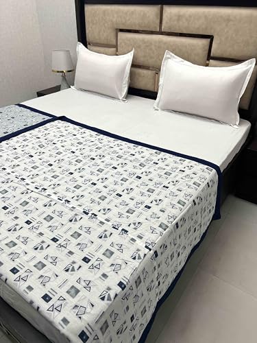 Pure Decor Silken Collection 100% Pure Cotton Double Bed King Size Dohar (87"X95") PD 3957 - Geometric, Blue