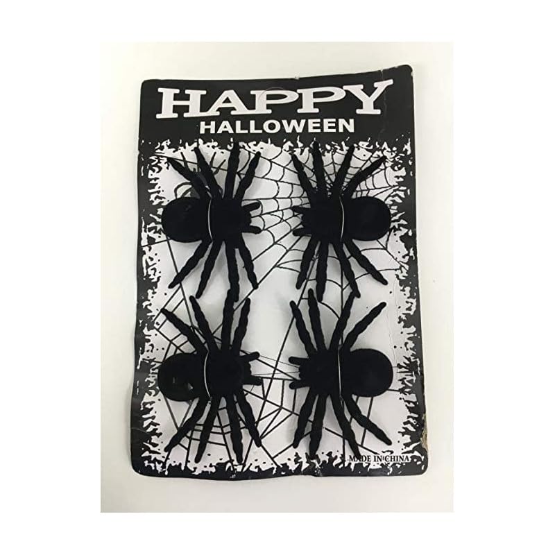 PartyToko Fun Halloween Props Large Realistic Rubber Spider Fake Insect 4pcs 3inch Size Each Black