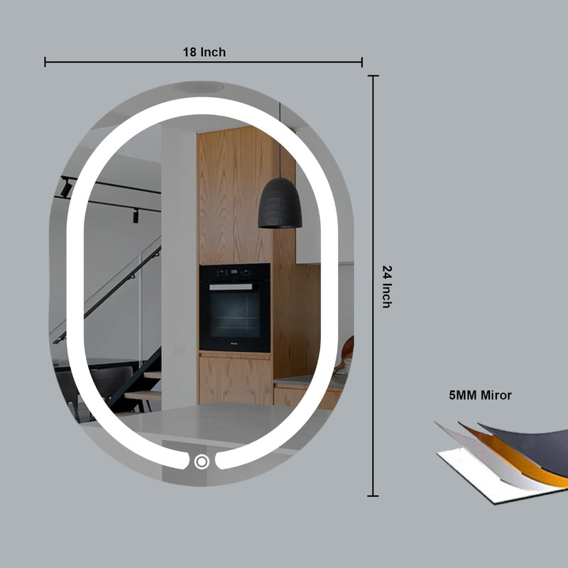 Sunsyze Capsule Mirror with Light | Bathroom Mirror with 3 Lighting Options (Warm, White, Natural White) - Stylish Illumination for Your House & Office 18x24 (Mirror with Light)