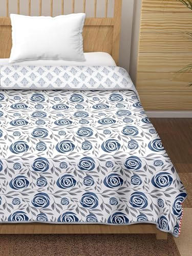 Navhal-otton New Unique Floral Design Reversible Dohar |AC Blanket for Double Bed |All Weather Light Weight |Pack of 1 (Blue Rose)