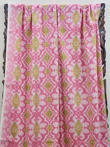 Shlokas Collective Ikkat Pure Cotton Handmade, Artisanal Kingsize Double Bedsheet, 2 Pillow Covers Free, Geometric Pattern (Pink & Sap Green)