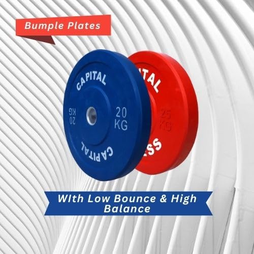 Capital Fitness Rubber Bumper Weight Plates 55mm Diameter 40Kg Set (20kg x 2) for Weight Lifting | Professional Barbell Weight Plate, Strength Training and Home Gym Fitness Workout, Blue