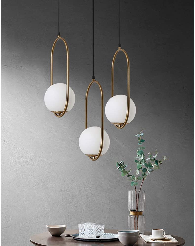 Homenique 1 Hanging Light, Golden with White Frosted Glass Globe Lampshade Pendant Indoor Hanging Light Fixture