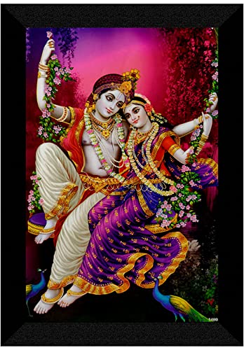 SAF Pack of 1 Radha krishna religious modern art wall painting with framed for living room 11 inch x 14 inch CANFM31296