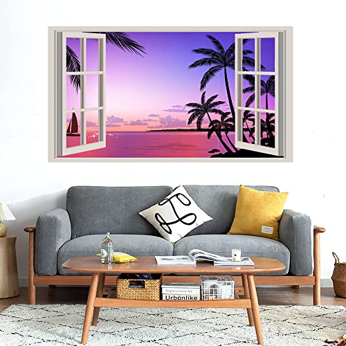 GADGETS WRAP Printed Wall Decal Sticker Fake Window Style Decal (90cm x 50cm) - Palms Landscape