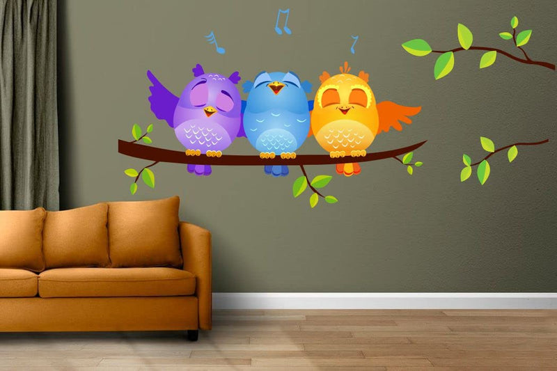 Delight Art Tree with Three Owl Wall Sticker Size - (106 * 48) cm Model id - (DAMC00122L)