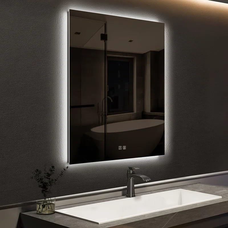 Artessa Minimalist Rectangular LEd Mirror with Defogger, Dimmer-Option, 3-Colour LED for Bathroom (120 x 90 CM)