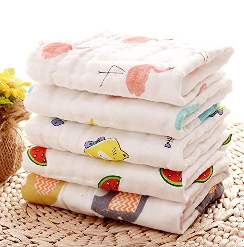 MOM CARE Muslin Cotton Face Towels for Newborn Baby Extra Soft Hankies Reusable Napkins for Infants Toddlers (Pack of 5) White