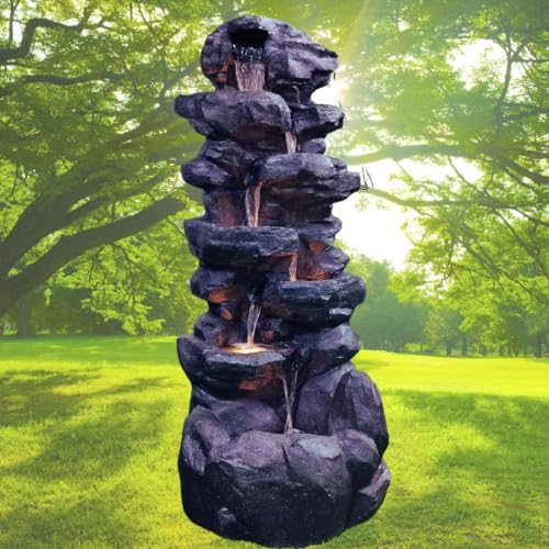 Shawshank 56Inch Long 6 Step Rock Natural Stone Black Water Fountain for Indoor Garden Home Dcor Rock Water Fountain