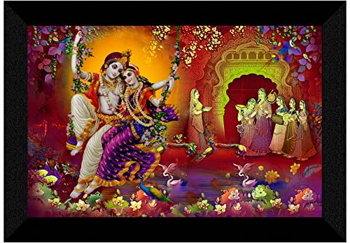 SAF Pack of 1 Radha krishna religious modern art wall painting with framed for living room 11 inch x 14 inch CANFM31301