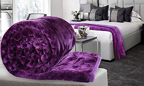 GlobalHome Soft Korean Floral Embossed Microfiber Double Bed Blanket, 86 X 88 Inch, (Pink + Purple) Pack of 2