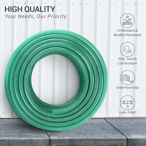 The Earth Store Heavy Duty 3 Layered 05 Meter 0.75 Inch PVC Green Braided Water Pipe for Garden with Hose Pipe Nozzle & 2 Clamps for Outdoor-Indoor Use Car Washing, Cleaning, Watering Garden Pipe