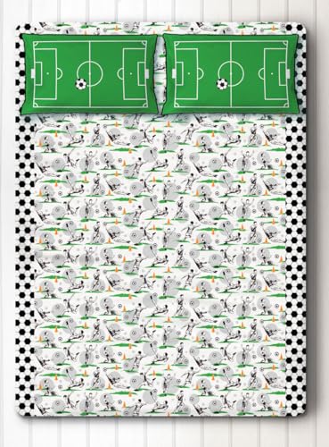 Silverlinen Football Fever 100% Cotton 250 TC King Bedsheet for Kids for Boys and Girls with Two Pillow Covers - Green (108 Inch x 108 Inch)