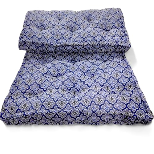 Adim's Soft Cotton Box Quilt Mattress | Mattress Offers a Combination of Comfort, Durability and Style,Making it an Excellent Choice for a restful Night's Sleep.(78X72 X5 Inches) Blue Jacquard Design