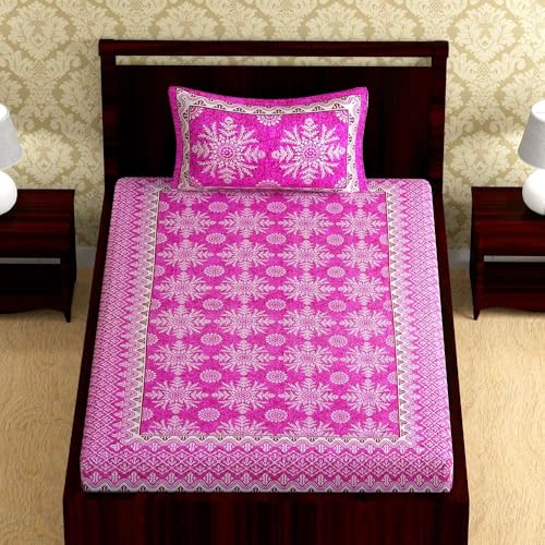 104 Tc Pure Cotton Single BedSheet with Two Pillow Covers | 60 X 90 Inches | EXLSG-132 | Pink