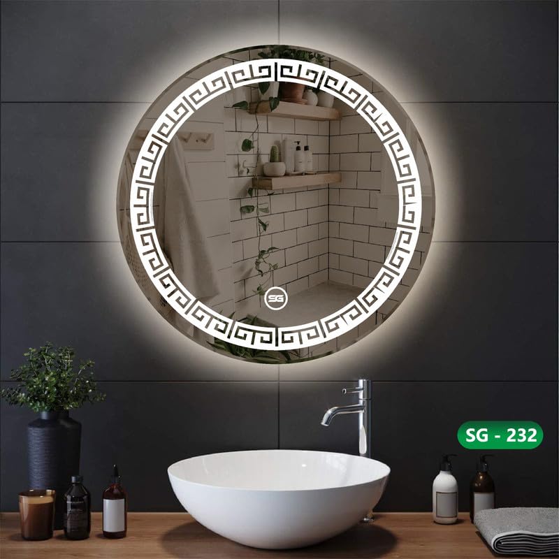 Spark Glass Round LED Sensor Mirror. (LedColour: White, Warm White, & Mix Light) - (Size:21x21 Inch)