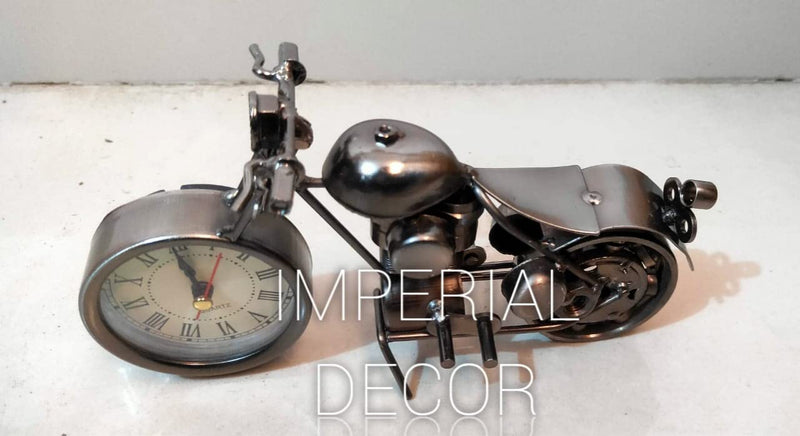 Imperial Decor Metal Handmade Royal Look Showpiece Motor Bike with Clock | Decorative Indian Cruise Shape | (28 cm)