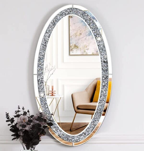 Alfa Design Oval Crystal Bathroom Mirror for Wall Mirror, Bathroom Venetian Wall Crystal Diamond Mirror 30"x18"inch (Oval)