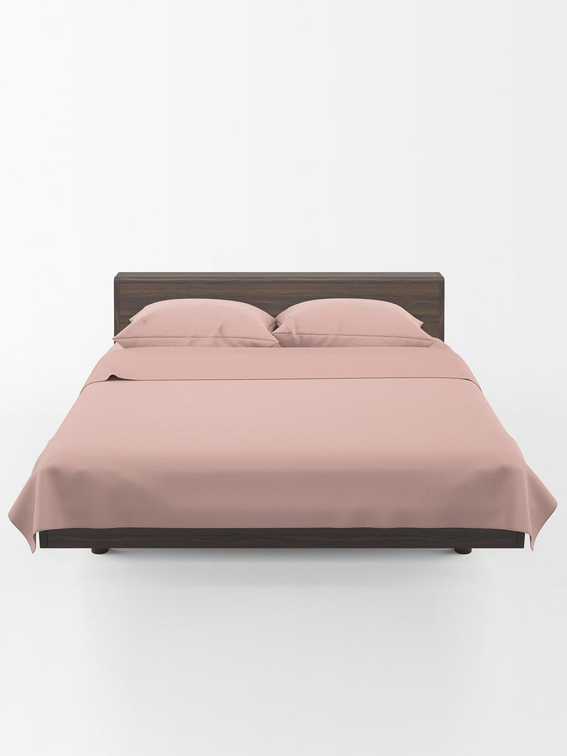 Thevasa Luxury Soft Cotton Feel Solid Bedsheet Super King Size Premium 1 Flat Sheet (108"X108") and 2 Pillow Covers (18"X28"), Softer Than 500 TC (French Rose Gold Pink)