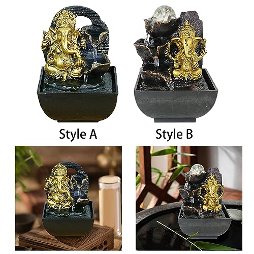 CALANDIS® Ganesha Statues Tabletop Water Fountain Collectibles Resin Rockery Waterfall Style A 14X13.5X18Cm