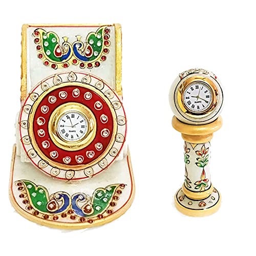 Handicraft Kingdom Smartphone Car Mobile Stand Holder with Inbuilt Small Clock & Pillar Clock for Dashboard Approx Size (4.5 Inch) & Wt (1050 Gm) Pack of 2