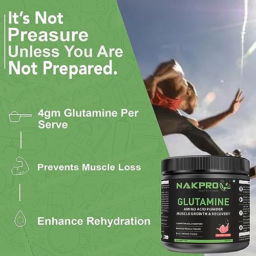 Nakpro L-Glutamine Powder - JAR | 4g Glutamine Per Serving, 50 Servings | Post Workout Amino Acid Protein Supplement for Muscle Growth and Recovery (Pink Guava, 250g)