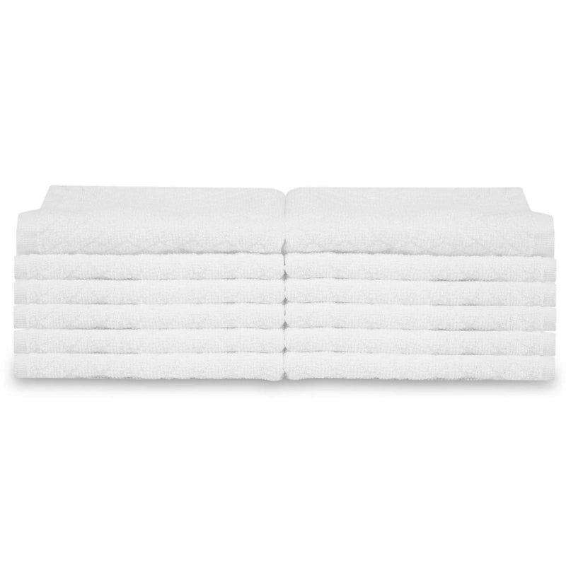 DIVINE OVERSEAS Cotton Terry - 400 GSM - 100% Ringspun 2 Ply Cotton - Box Weave - Soft & High Absorbent (Pack of 12 Face Towels, White)